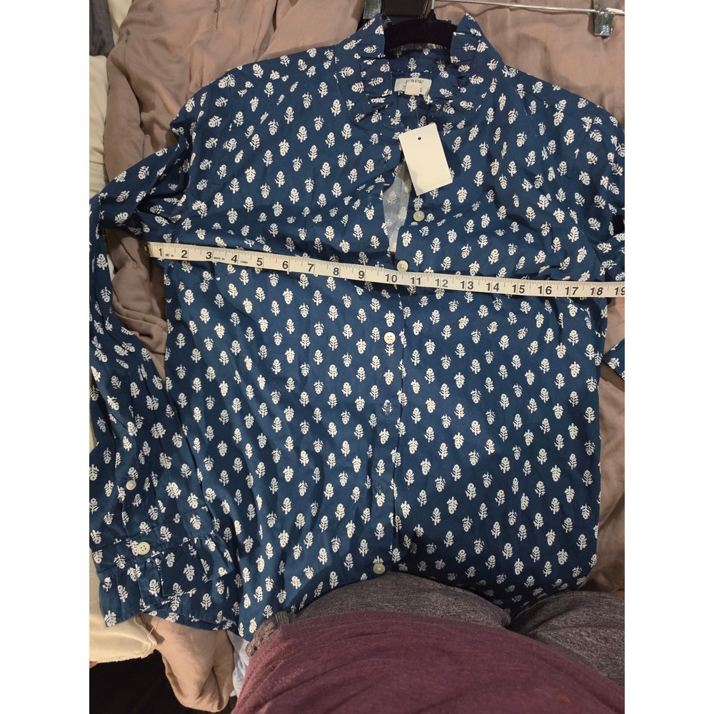 J.Crew Ruffle Collar Button Down Shirt Navy White Block Print CP941 Womens S NEW - Picture 4 of 7